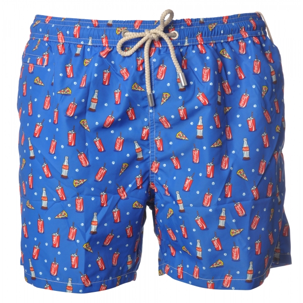 MC2 Saint Barth - Boxer Swimsuit in CocaCola and Pizza Pattern - Blue - Luxury Exclusive Collection