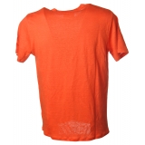 MC2 Saint Barth - T-Shirt in Linen with Pocket - Orange - Luxury Exclusive Collection