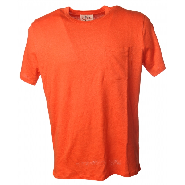 MC2 Saint Barth - T-Shirt in Linen with Pocket - Orange - Luxury Exclusive Collection