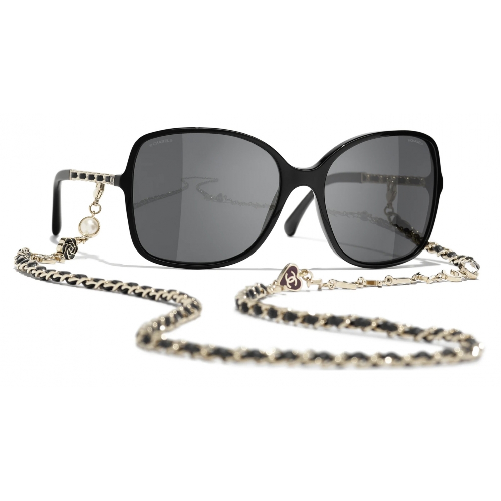 Chanel - Square Sunglasses - Black Gold Gray - Chanel Eyewear - Avvenice