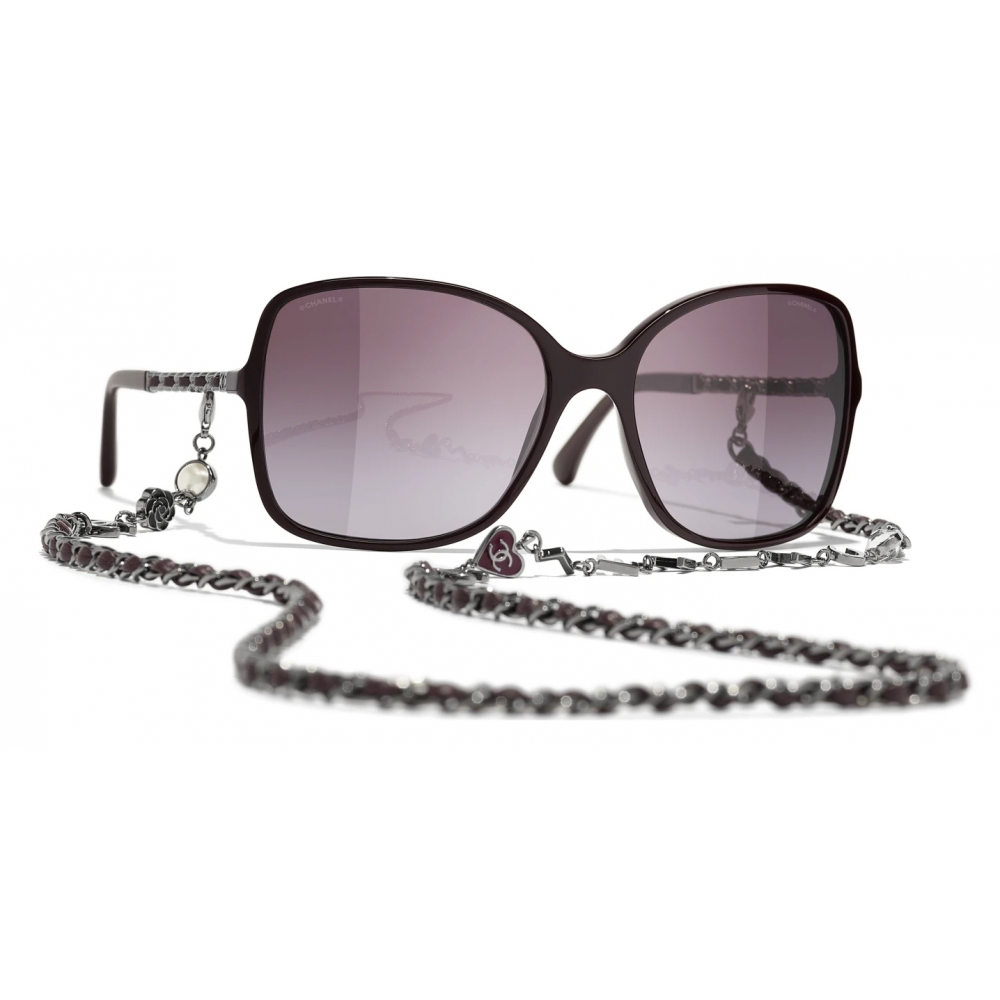 Chanel - Square Sunglasses - Burgundy Dark Silver Purple - Chanel