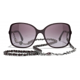 Chanel - Occhiali da Sole Quadrati - Bordeaux Argento Scuro Viola - Chanel Eyewear