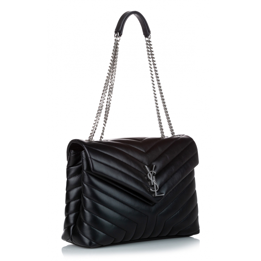 Saint Laurent Large Loulou Matelassé Leather Shoulder Bag in Nero/Nero
