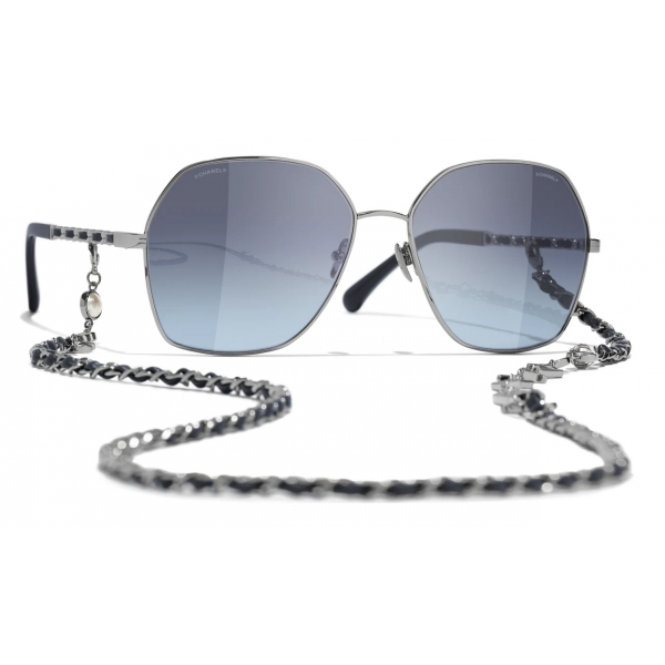Chanel - Occhiali da Sole Quadrati - Argento Scuro Blu - Chanel Eyewear