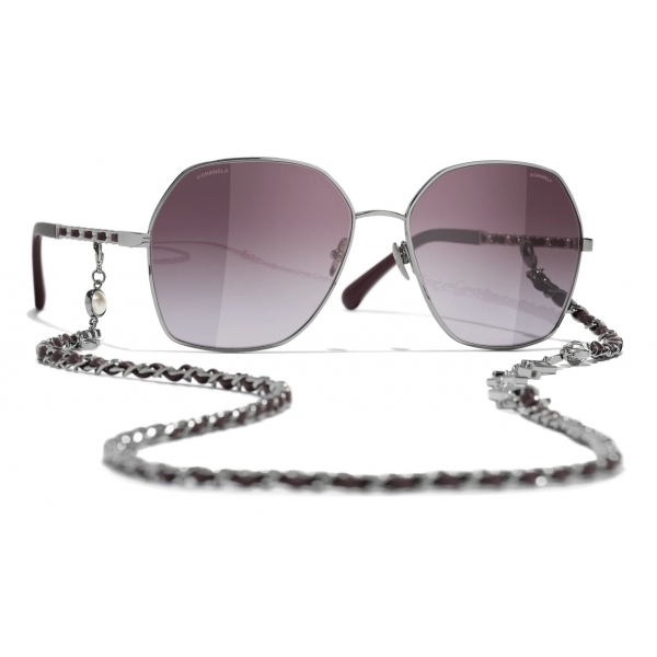 Chanel - Occhiali da Sole Quadrati - Argento Scuro Borgogna Viola - Chanel Eyewear