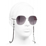 Chanel - Occhiali da Sole Quadrati - Argento Scuro Borgogna Viola - Chanel Eyewear