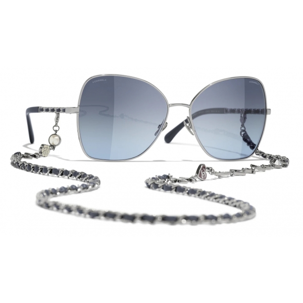 Chanel - Occhiali da Sole a Farfalla - Argento Scuro Blu - Chanel Eyewear