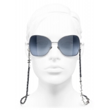 Chanel - Occhiali da Sole a Farfalla - Argento Scuro Blu - Chanel Eyewear