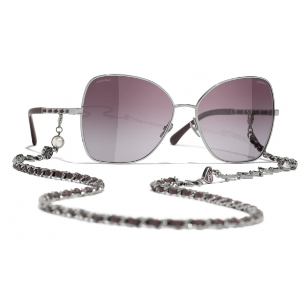 Chanel - Occhiali da Sole a Farfalla - Argento Scuro Borgogna - Chanel Eyewear