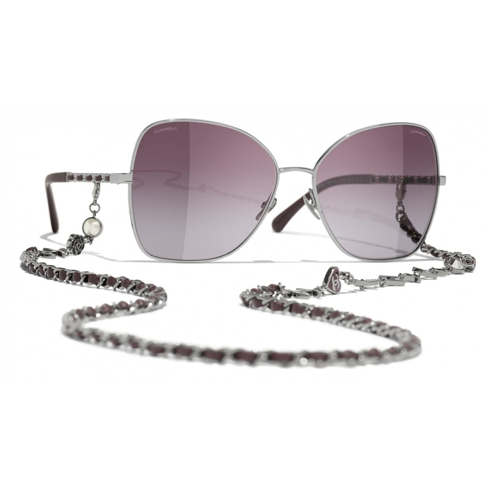 Chanel - Butterfly Sunglasses - Dark Silver Burgundy - Chanel