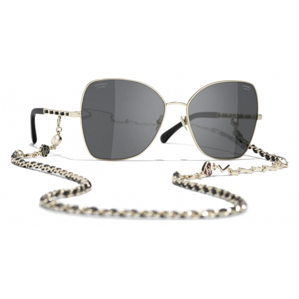 Chanel - Occhiali da Sole a Farfalla - Oro Nero Grigio - Chanel Eyewear