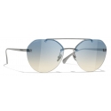 Chanel - Occhiali da Sole Pilota - Argento Scuro Azzurro - Chanel Eyewear