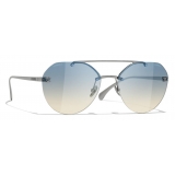 Chanel - Pilot Sunglasses - Dark Silver Light Blue - Chanel Eyewear