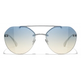 Chanel - Occhiali da Sole Pilota - Argento Scuro Azzurro - Chanel Eyewear