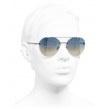 Chanel - Occhiali da Sole Pilota - Argento Scuro Azzurro - Chanel Eyewear