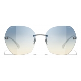 Chanel - Occhiali da Sole Quadrati - Argento Scuro Blu - Chanel Eyewear