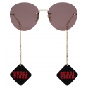 Gucci - Tiger Round-Frame Sunglasses with Pendant - Gold Brown - Gucci Eyewear