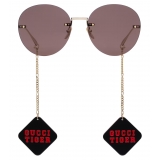 Gucci - Tiger Round-Frame Sunglasses with Pendant - Gold Brown - Gucci Eyewear