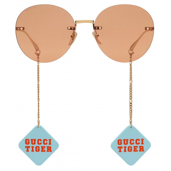 Gucci - Tiger Occhiali da Sole Rotondi con Pendente - Oro Arancione - Gucci Eyewear