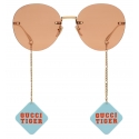 Gucci - Tiger Round-Frame Sunglasses with Pendant - Gold Orange - Gucci Eyewear