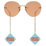 Gucci - Tiger Occhiali da Sole Rotondi con Pendente - Oro Arancione - Gucci Eyewear