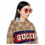 Gucci - Tiger Round-Frame Sunglasses with Pendant - Gold Orange - Gucci Eyewear