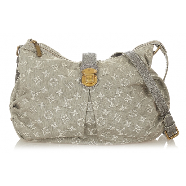 Louis Vuitton 2000s Gray Monogram Denim Patchwork Shoulder Bag · INTO