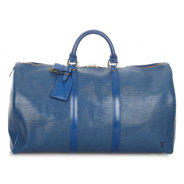 Keepall patent leather travel bag Louis Vuitton Blue in Patent