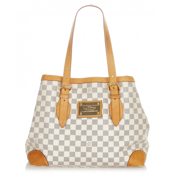 Louis Vuitton Vintage - Damier Azur Hampstead MM - White Blue - Damier Canvas and Calf Leather Tote Bag - Luxury High Quality