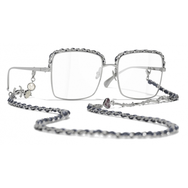 Chanel - Occhiali da Vista Quadrata - Argento Scuro Blu - Chanel Eyewear
