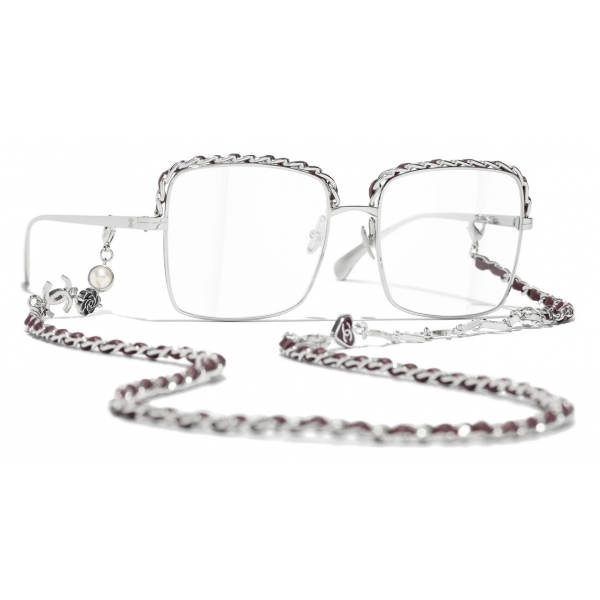 Chanel - Occhiali da Vista Quadrata - Argento Borgogna - Chanel Eyewear