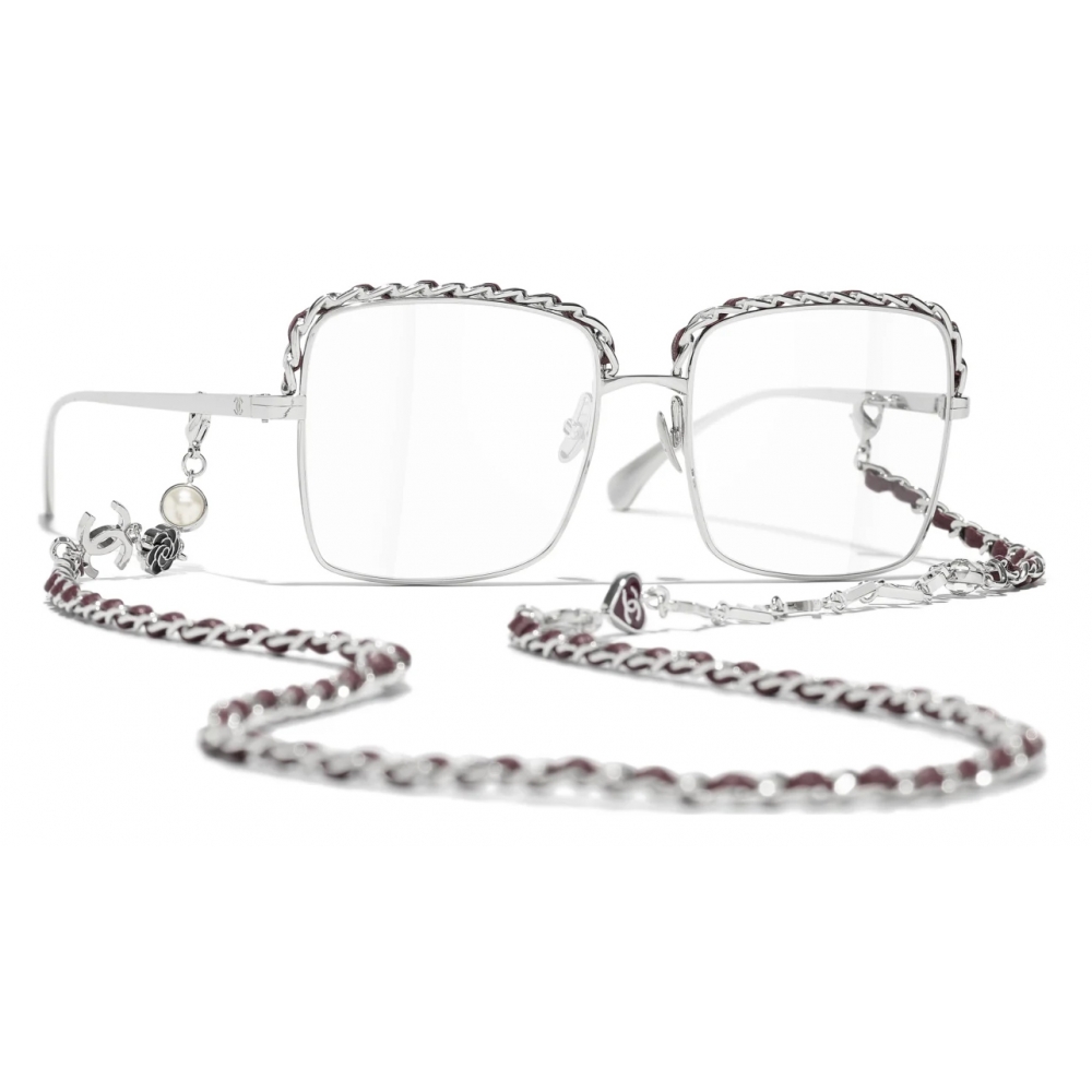 Chanel - Square Eyeglasses - Silver Burgundy - Chanel Eyewear - Avvenice