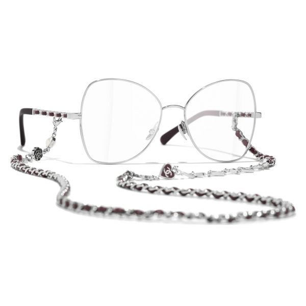 Chanel - Occhiali da Vista a Farfalla - Argento Borgogna - Chanel Eyewear