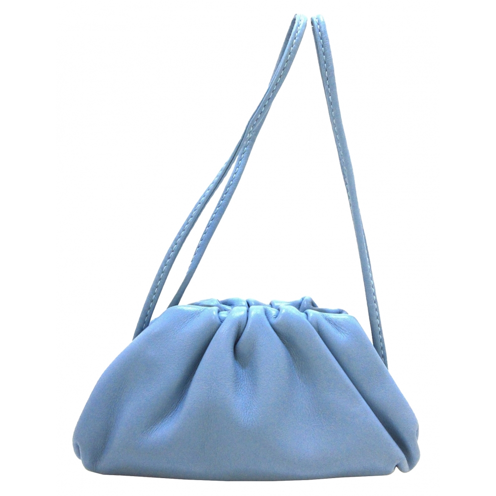 Bottega Veneta The Chain Pouch Teen Blue Leather Shoulder Bag