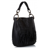 Bottega Veneta Vintage - Intrecciato Loop Fringe Hobo Bag - Black - Leather Handbag - Luxury High Quality