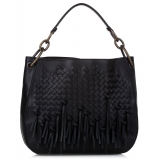 Bottega Veneta Vintage - Intrecciato Loop Fringe Hobo Bag - Black - Leather Handbag - Luxury High Quality