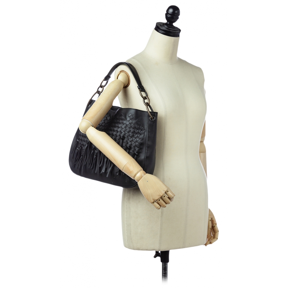 Bottega Veneta Vintage - Intrecciato Loop Fringe Hobo Bag - Black - Leather  Handbag - Luxury High Quality - Avvenice