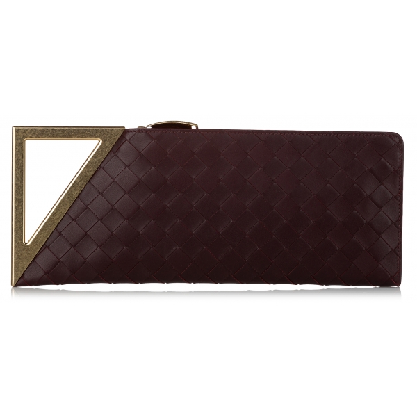 Bottega Veneta Vintage - Intrecciato Leather Clutch Bag - Red Burgundy Gold - Leather Handbag - Luxury High Quality