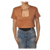 Patrizia Pepe - T-shirt with Gold Chain Detail - Orange - T-shirt - Made in Italy - Luxury Exclusive Collection