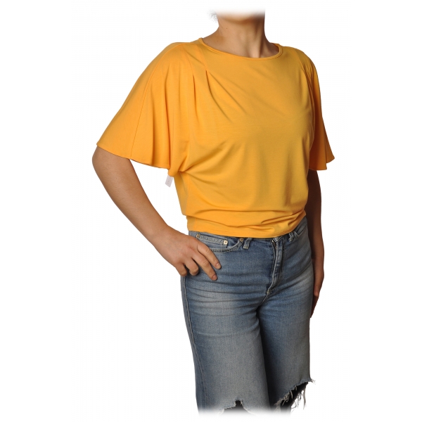Patrizia Pepe - T-shirt con Manica Dettaglio Pence - Giallo - T-Shirt - Made in Italy - Luxury Exclusive Collection