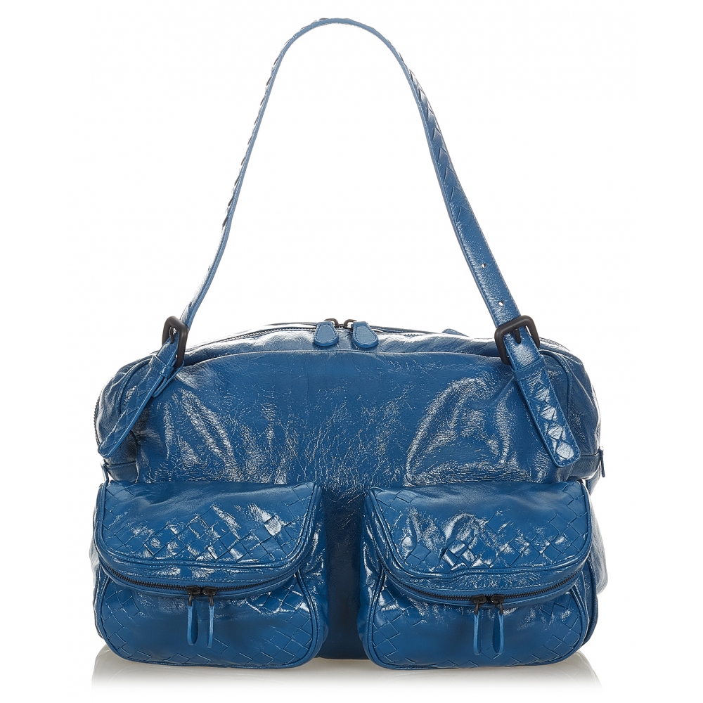 BOTTEGA VENETA Womens Blue Intrecciato Leather Handbag Shoulder Bag  Crossbody