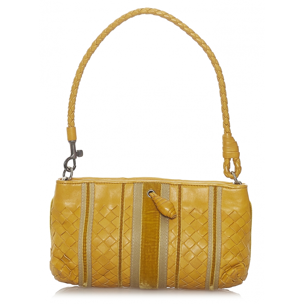 Bottega Veneta Vintage - Intrecciato Leather Shoulder Bag - Yellow