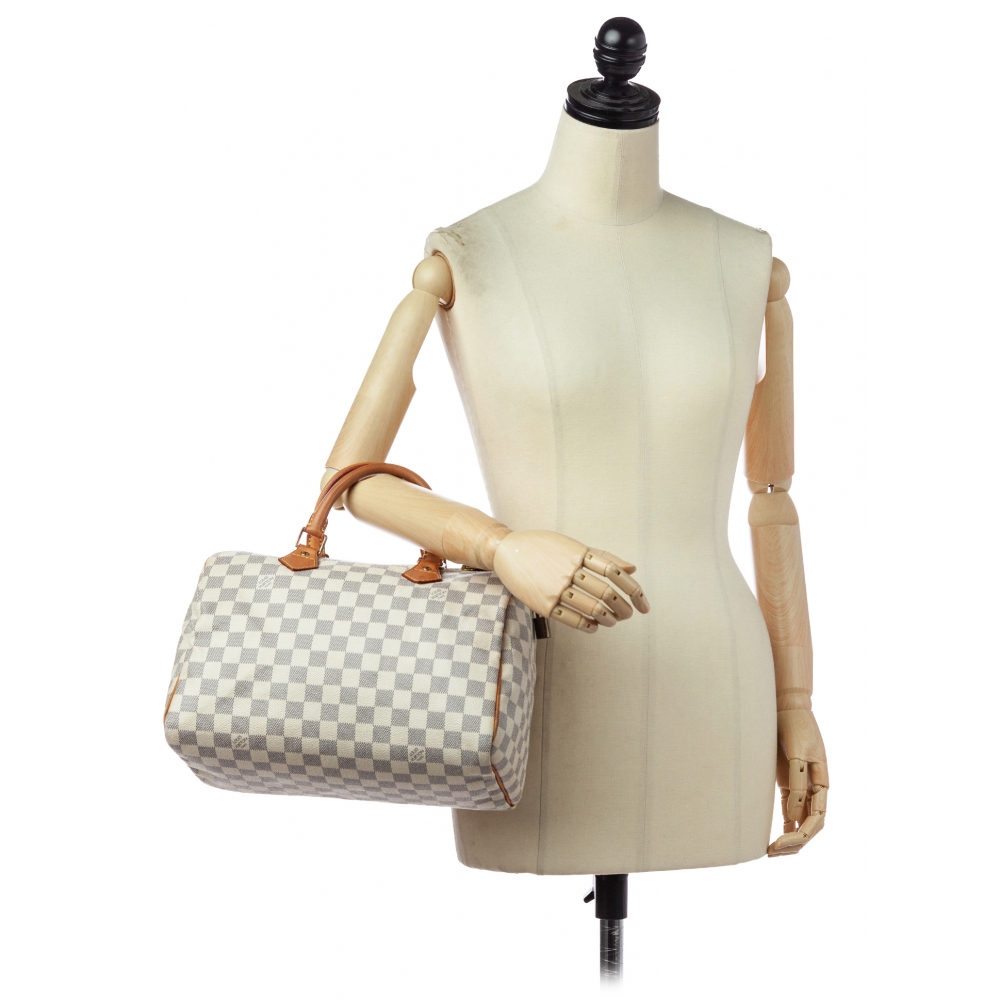 Louis Vuitton Vintage - Damier Azur Speedy 25 Bag - White - Damier Canvas  and Vachetta Leather Handbag - Luxury High Quality - Avvenice