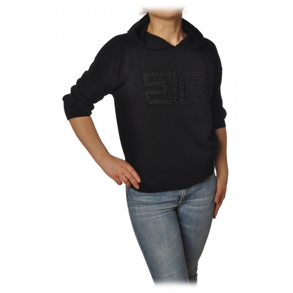 Elisabetta Franchi - Sweatshirt with Embroidered Logo - Black - Sweatshirt - Made in Italy - Luxury Exclusive Collection
