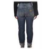Elisabetta Franchi - Jeans Vita Alta con Risvolto - Blu - Pantaloni - Made in Italy - Luxury Exclusive Collection