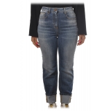 Elisabetta Franchi - Jeans with Cuffed Leg - Blue - Trousers - Made in Italy - Luxury Exclusive Collection