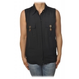 Elisabetta Franchi - Sleeveless Shirt with Closure - Black - Shirt - Made in Italy - Luxury Exclusive Collection
