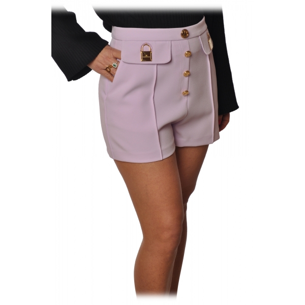 Elisabetta Franchi - High-Waist Shorts with Buttons - Lillac - Trousers - Made in Italy - Luxury Exclusive Collection
