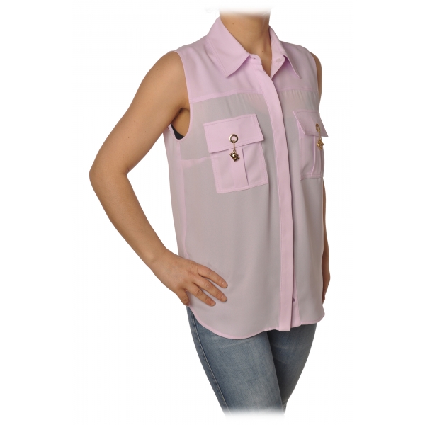 Elisabetta Franchi - Sleeveless Shirt with Closure - Lillac - Shirt - Made in Italy - Luxury Exclusive Collection
