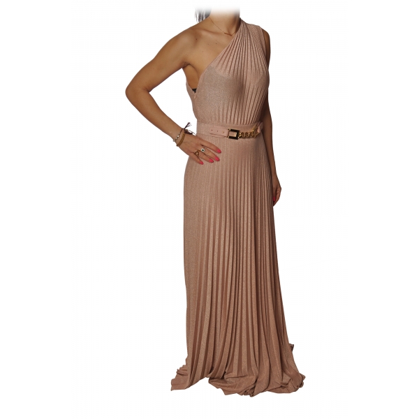 Elisabetta Franchi - One-Shoulder Dress in Jersey - Bronze - Dress - Made in Italy - Luxury Exclusive Collection